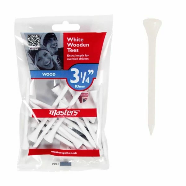 Masters Wood 3 1/4 Inch White Tees – Pack Of 15